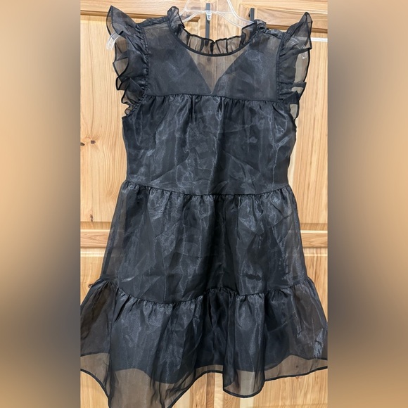 Mud Pie Black Sheer Ruffle Sleeve Tired Babydoll Whimsigoth Holiday Mini Dress - Picture 3 of 14